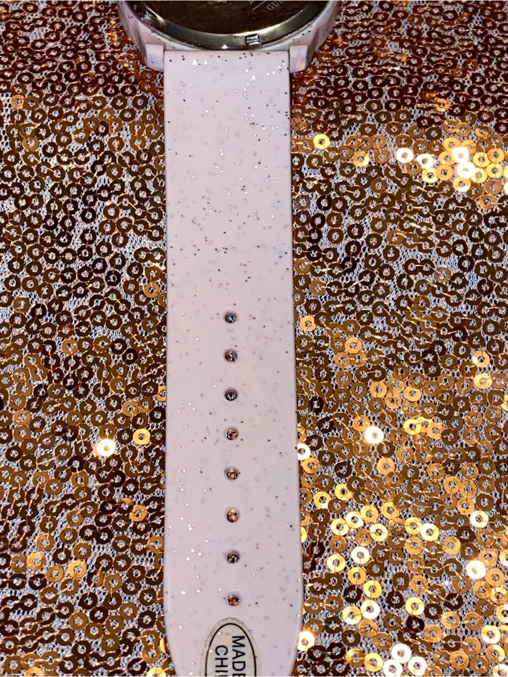 Guess G Los Angeles Pink Glitter Logo Watch-Blush Speckled Strap-Y2K Glam